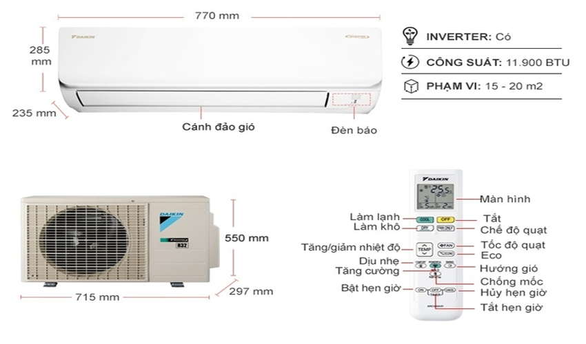 Máy lạnh Daikin Inverter 1.5 HP ATKA35UAVMV