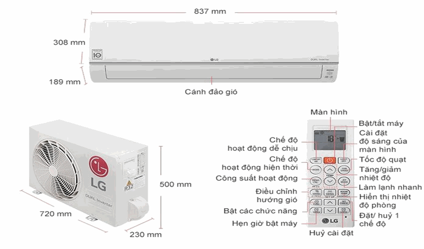 Thông số kỹ thuật Máy lạnh LG Inverter 1.5 HP V13API