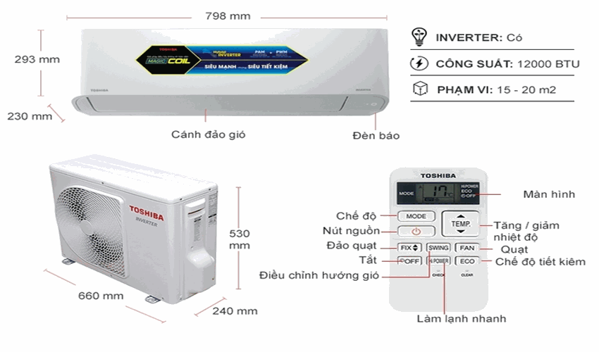 Máy lạnh Toshiba Inverter 1.5 HP RAS-H13C3KCVG-V